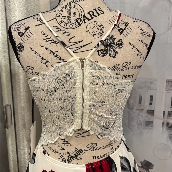 NWT Iris Red and White Rose Fit and Flare Mini Dress - Picture 5 of 9